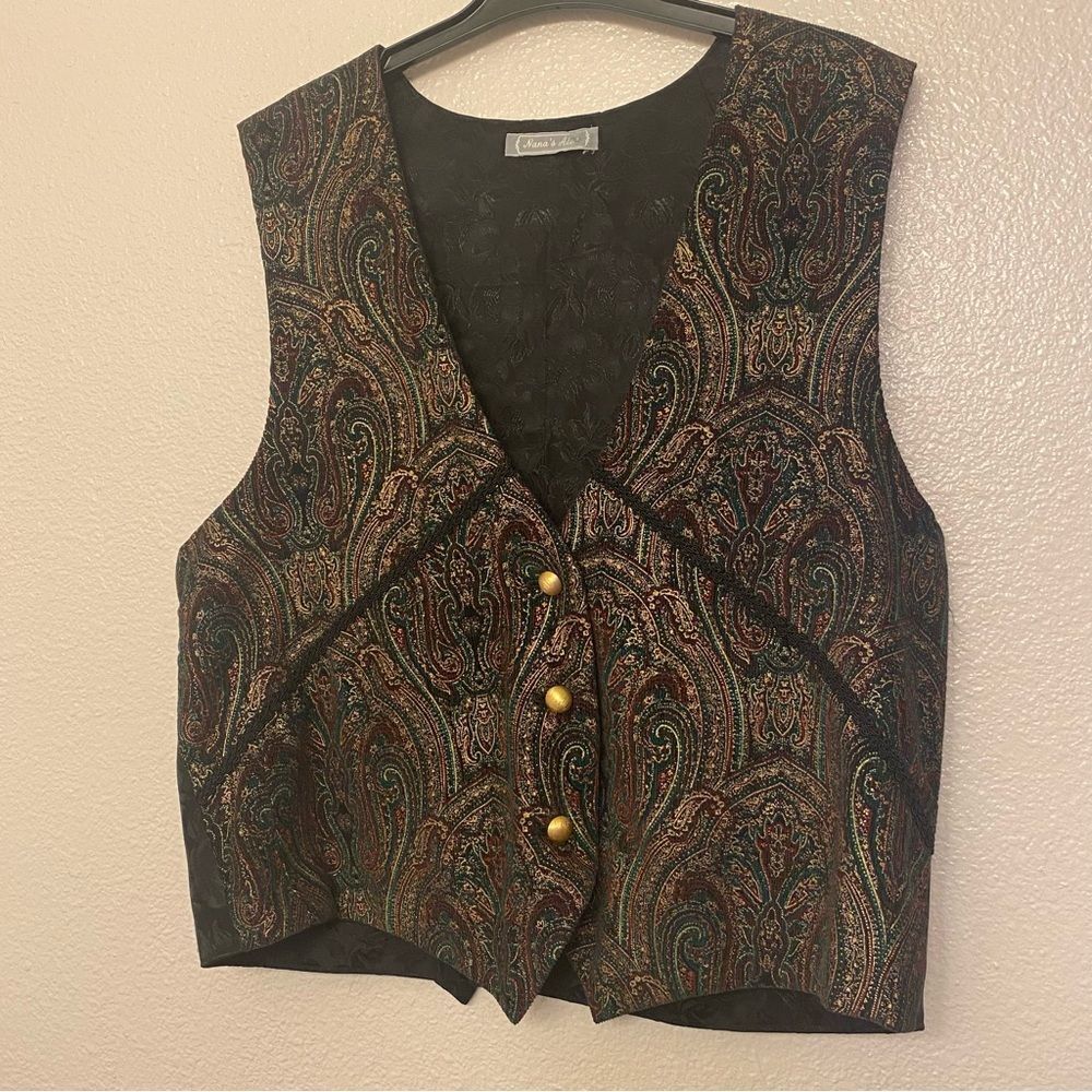 Vintage waistcoat vintage button up character costume paisley gold button vest M
